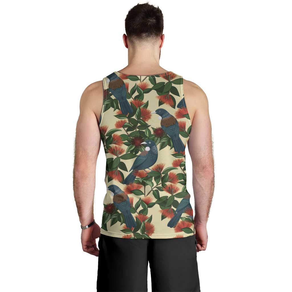 New Zealand Christmas Men Tank Top Romantic Tui Birds on Pohutukawa - Ivory - Aussie Hoodie