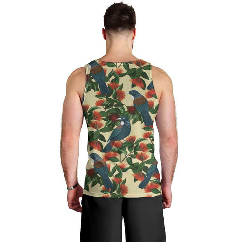 New Zealand Christmas Men Tank Top Romantic Tui Birds on Pohutukawa - Ivory - Aussie Hoodie