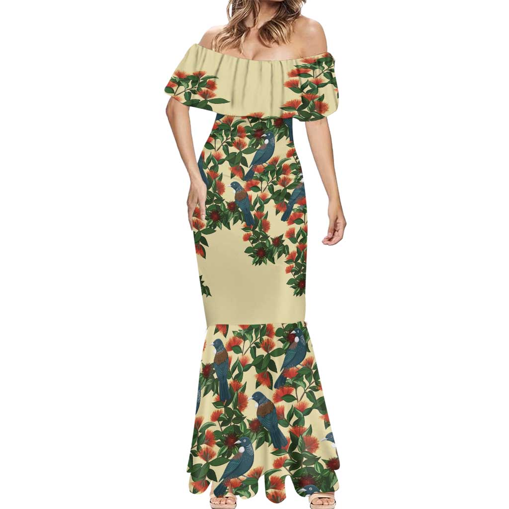 New Zealand Christmas Mermaid Dress Romantic Tui Birds on Pohutukawa - Ivory - Aussie Hoodie