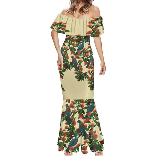 New Zealand Christmas Mermaid Dress Romantic Tui Birds on Pohutukawa - Ivory - Aussie Hoodie