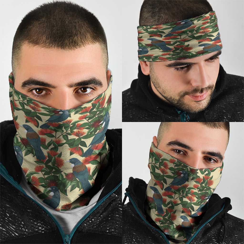New Zealand Christmas Neck Gaiter Romantic Tui Birds on Pohutukawa - Ivory - Aussie Hoodie