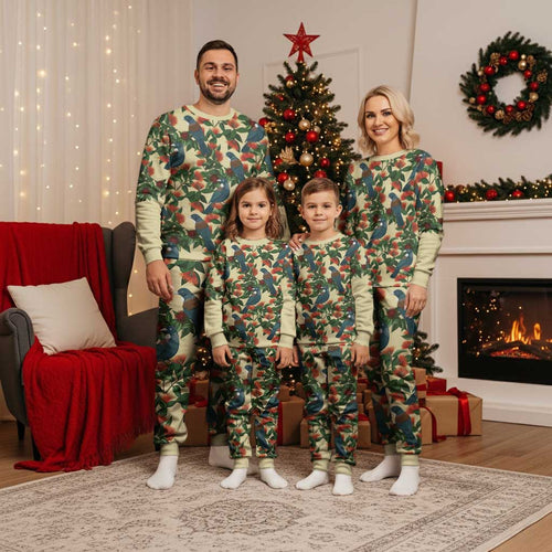 New Zealand Christmas Pajama Set Romantic Tui Birds on Pohutukawa - Ivory - Aussie Hoodie