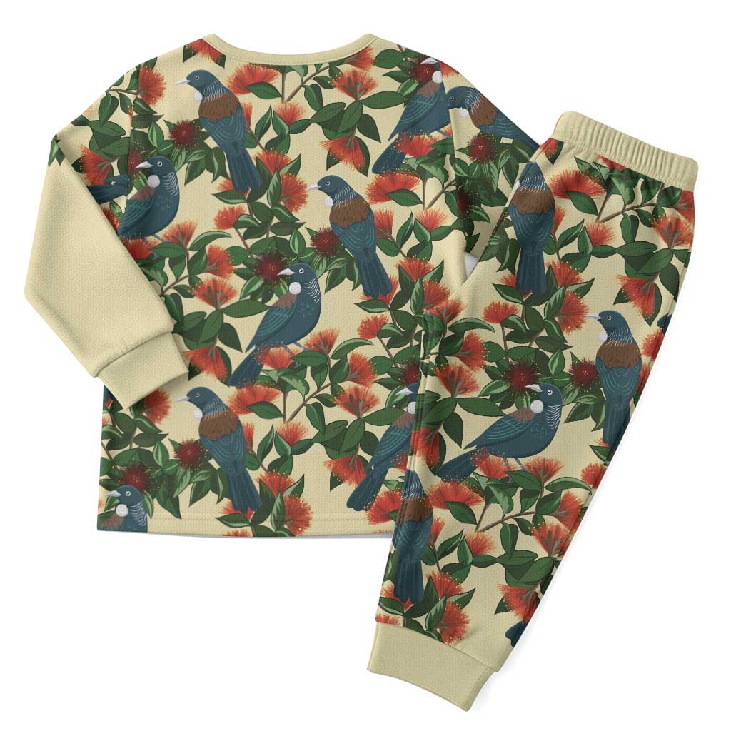 New Zealand Christmas Pajama Set Romantic Tui Birds on Pohutukawa - Ivory - Aussie Hoodie