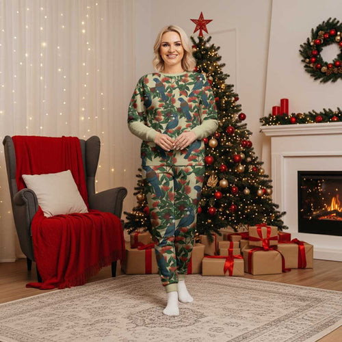 New Zealand Christmas Pajama Set Romantic Tui Birds on Pohutukawa - Ivory - Aussie Hoodie