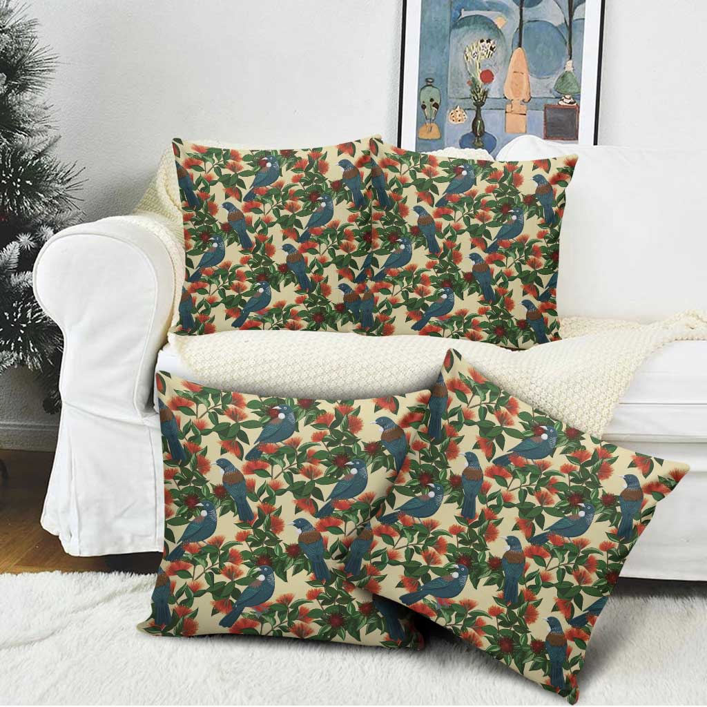 New Zealand Christmas Pillow Cover Romantic Tui Birds on Pohutukawa - Ivory - Aussie Hoodie