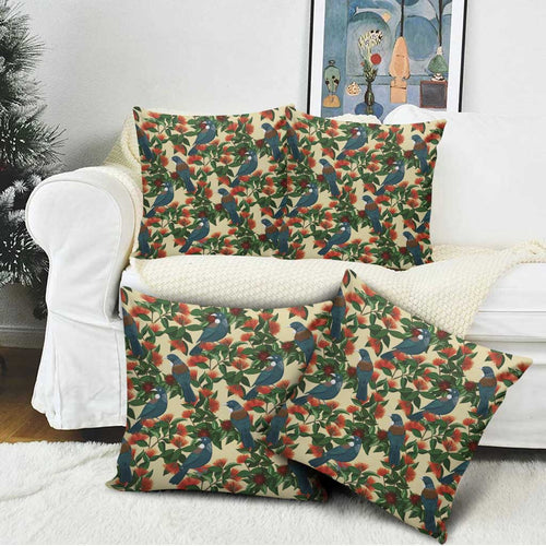 New Zealand Christmas Pillow Cover Romantic Tui Birds on Pohutukawa - Ivory - Aussie Hoodie