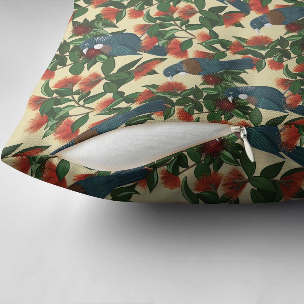 New Zealand Christmas Pillow Cover Romantic Tui Birds on Pohutukawa - Ivory - Aussie Hoodie