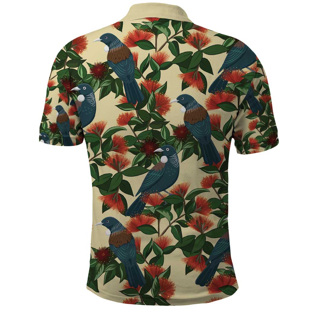 New Zealand Christmas Polo Shirt Romantic Tui Birds on Pohutukawa - Ivory - Aussie Hoodie