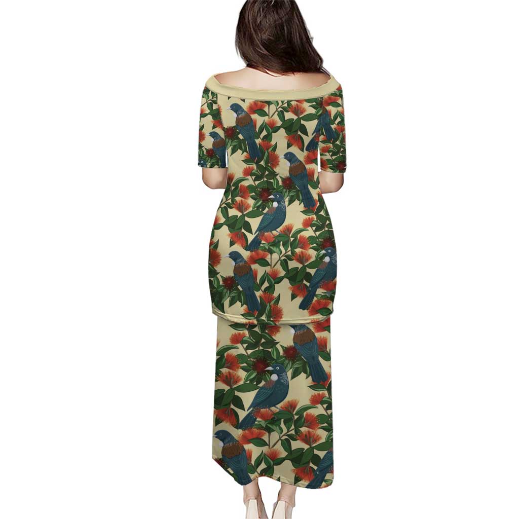 New Zealand Christmas Puletasi Romantic Tui Birds on Pohutukawa - Ivory - Aussie Hoodie