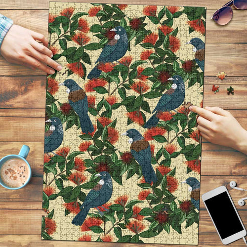 New Zealand Christmas Puzzle Romantic Tui Birds on Pohutukawa - Ivory - Aussie Hoodie