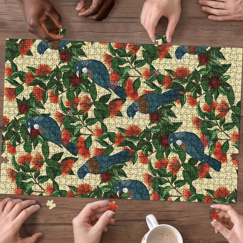 New Zealand Christmas Puzzle Romantic Tui Birds on Pohutukawa - Ivory - Aussie Hoodie