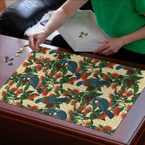 New Zealand Christmas Puzzle Romantic Tui Birds on Pohutukawa - Ivory - Aussie Hoodie
