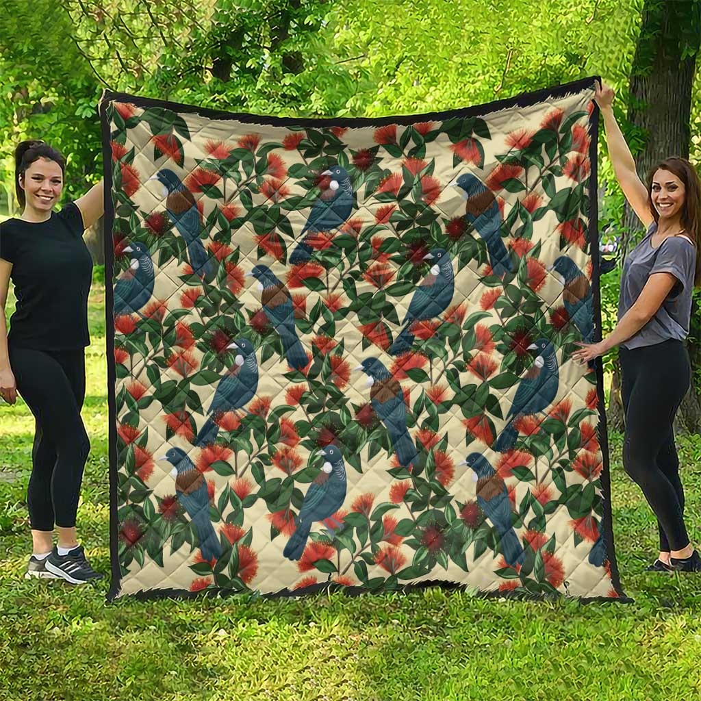 New Zealand Christmas Quilt Romantic Tui Birds on Pohutukawa - Ivory - Aussie Hoodie