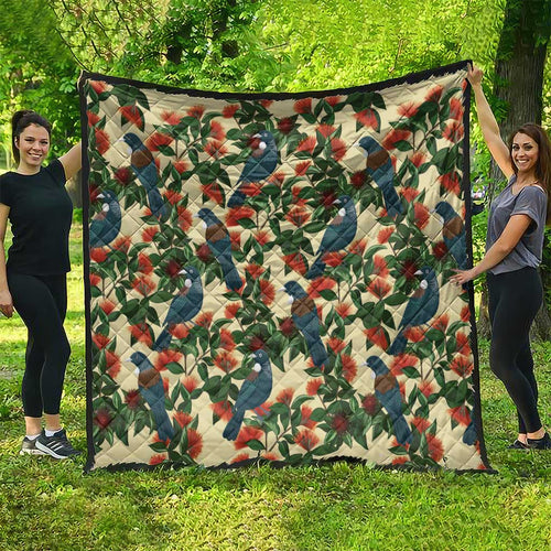 New Zealand Christmas Quilt Romantic Tui Birds on Pohutukawa - Ivory - Aussie Hoodie