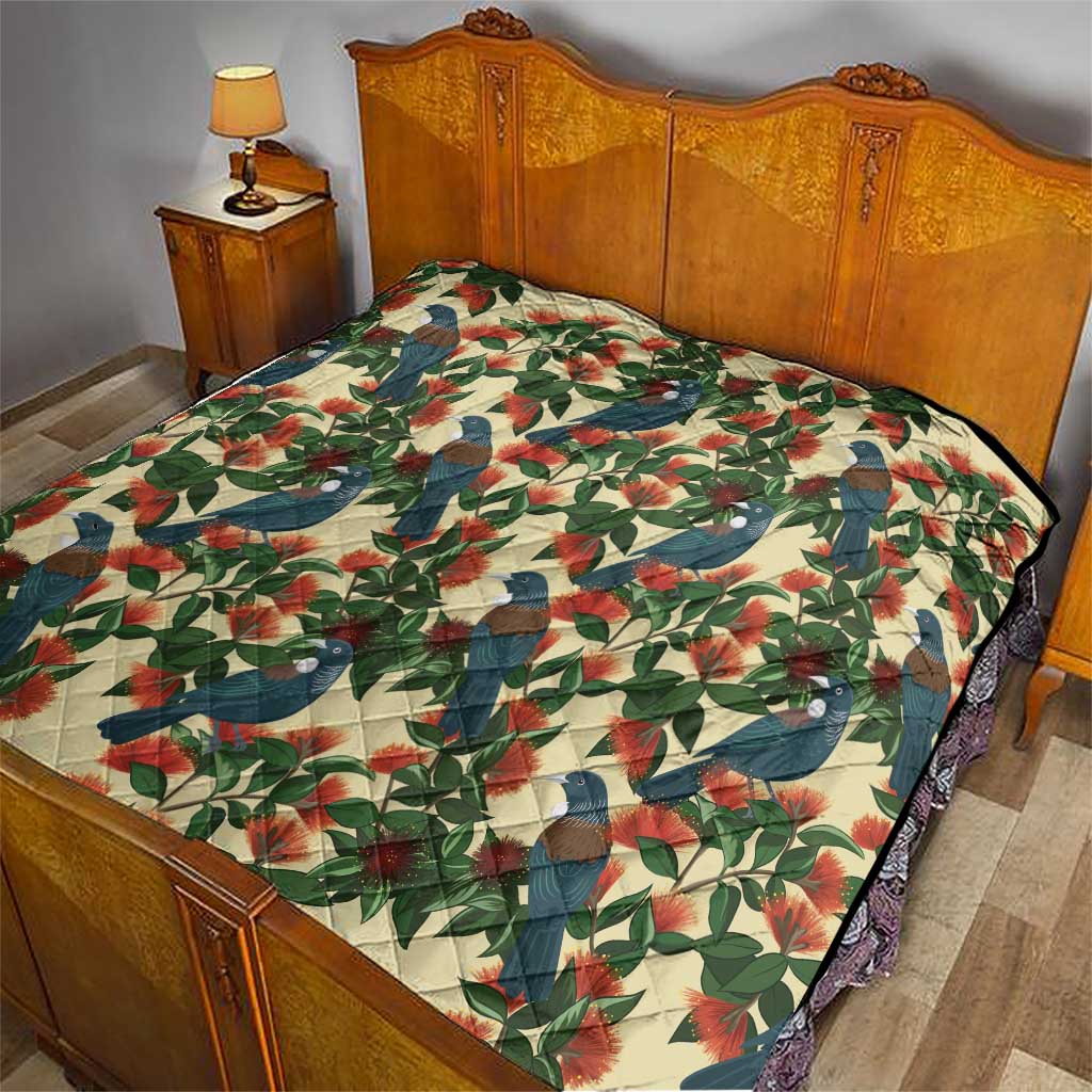 New Zealand Christmas Quilt Romantic Tui Birds on Pohutukawa - Ivory - Aussie Hoodie