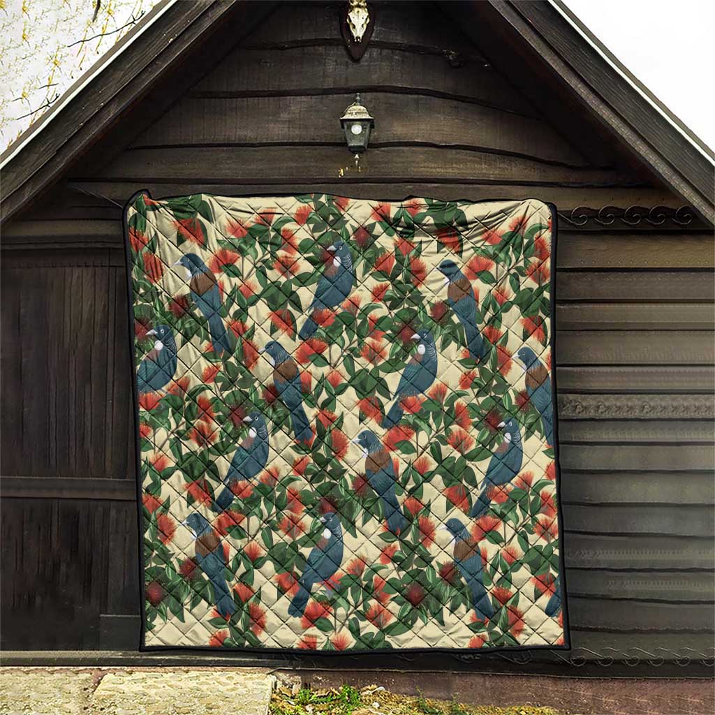 New Zealand Christmas Quilt Romantic Tui Birds on Pohutukawa - Ivory - Aussie Hoodie