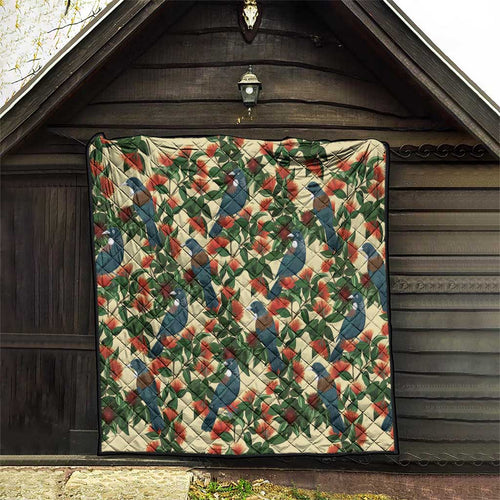 New Zealand Christmas Quilt Romantic Tui Birds on Pohutukawa - Ivory - Aussie Hoodie