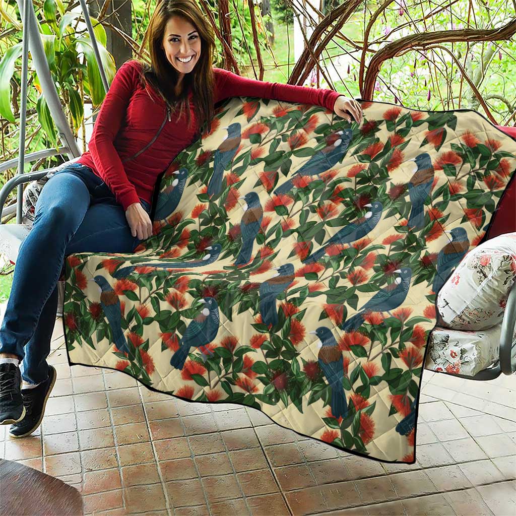 New Zealand Christmas Quilt Romantic Tui Birds on Pohutukawa - Ivory - Aussie Hoodie