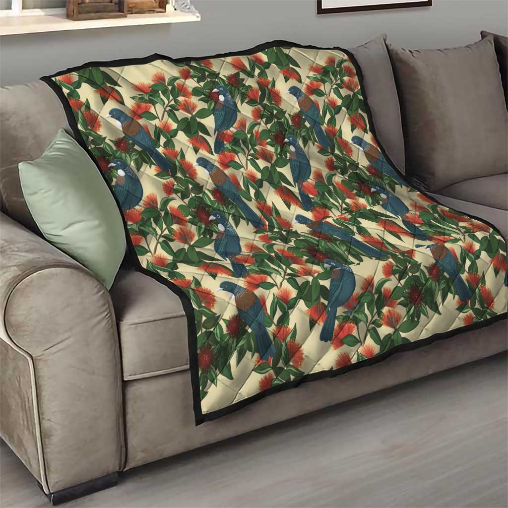 New Zealand Christmas Quilt Romantic Tui Birds on Pohutukawa - Ivory - Aussie Hoodie