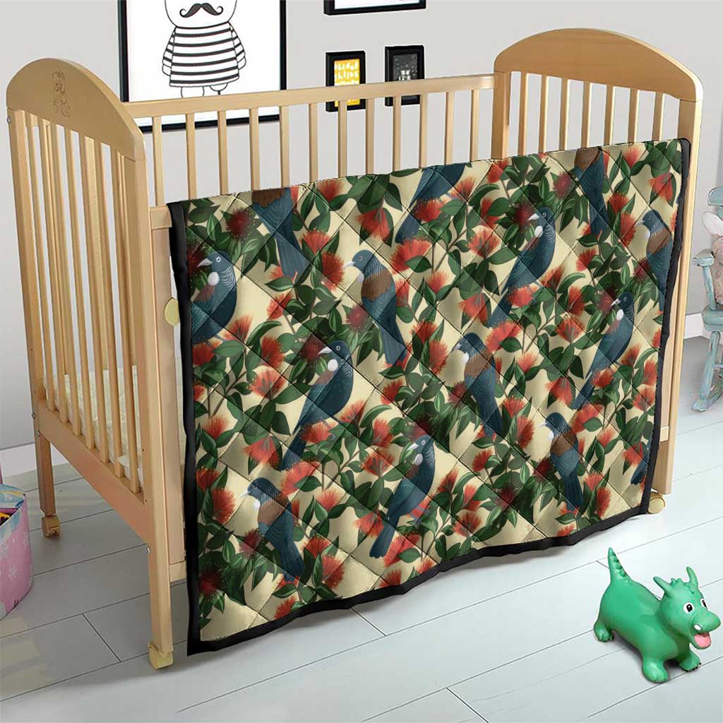 New Zealand Christmas Quilt Romantic Tui Birds on Pohutukawa - Ivory - Aussie Hoodie