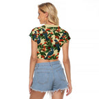 New Zealand Christmas Raglan Cropped T Shirt Romantic Tui Birds on Pohutukawa - Ivory - Aussie Hoodie