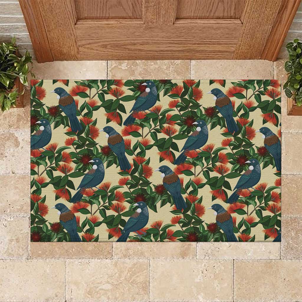 New Zealand Christmas Rubber Doormat Romantic Tui Birds on Pohutukawa - Ivory - Aussie Hoodie