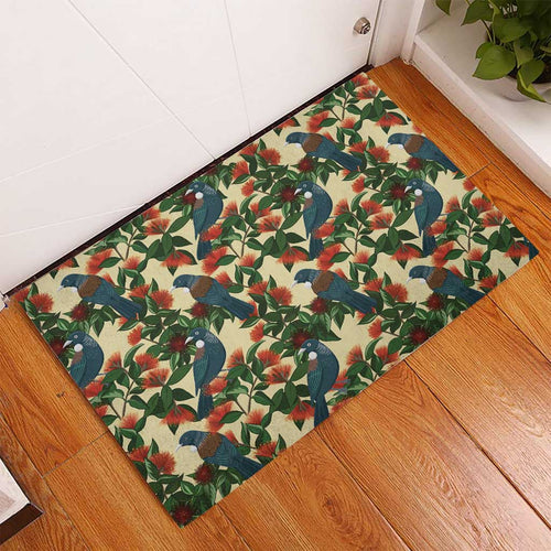 New Zealand Christmas Rubber Doormat Romantic Tui Birds on Pohutukawa - Ivory - Aussie Hoodie