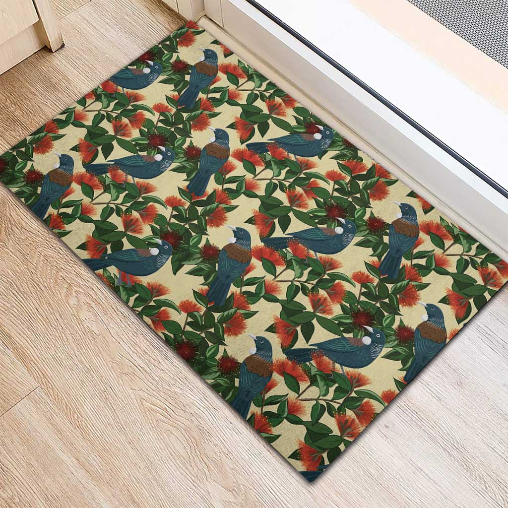 New Zealand Christmas Rubber Doormat Romantic Tui Birds on Pohutukawa - Ivory - Aussie Hoodie