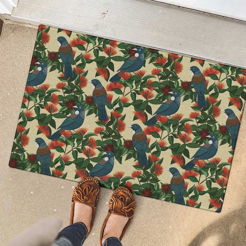New Zealand Christmas Rubber Doormat Romantic Tui Birds on Pohutukawa - Ivory - Aussie Hoodie