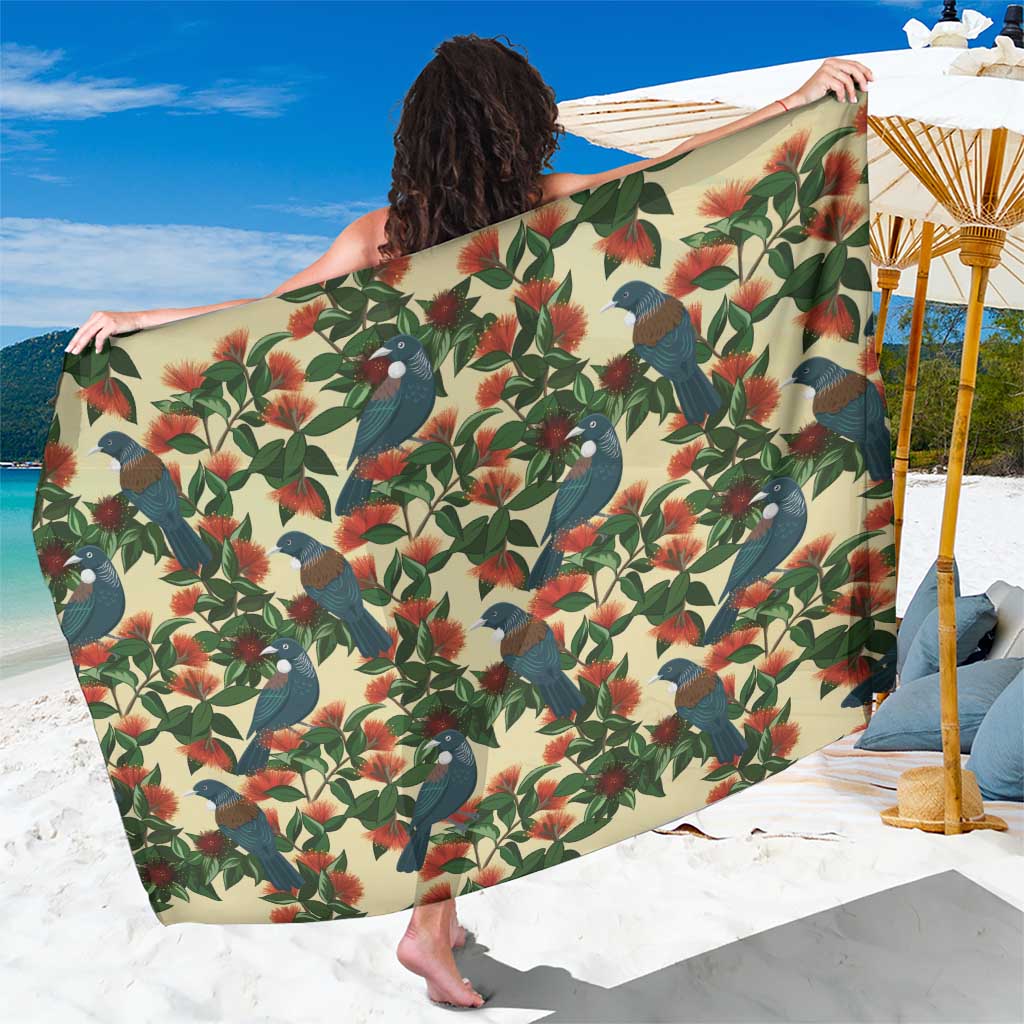 New Zealand Christmas Sarong Romantic Tui Birds on Pohutukawa - Ivory - Aussie Hoodie