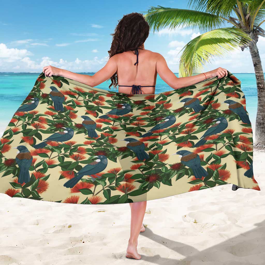 New Zealand Christmas Sarong Romantic Tui Birds on Pohutukawa - Ivory - Aussie Hoodie
