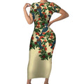 New Zealand Christmas Short Sleeve Bodycon Dress Romantic Tui Birds on Pohutukawa - Ivory - Aussie Hoodie