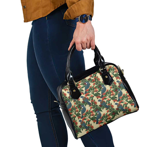 New Zealand Christmas Shoulder Handbag Romantic Tui Birds on Pohutukawa - Ivory - Aussie Hoodie