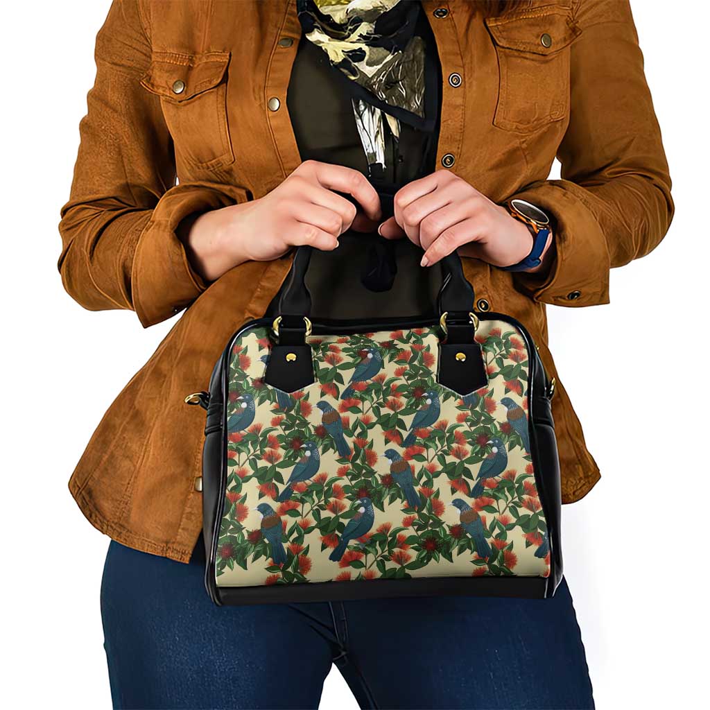 New Zealand Christmas Shoulder Handbag Romantic Tui Birds on Pohutukawa - Ivory - Aussie Hoodie