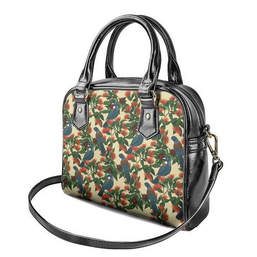 New Zealand Christmas Shoulder Handbag Romantic Tui Birds on Pohutukawa - Ivory - Aussie Hoodie