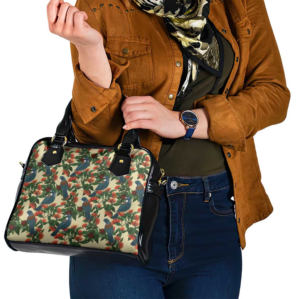 New Zealand Christmas Shoulder Handbag Romantic Tui Birds on Pohutukawa - Ivory - Aussie Hoodie