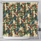 New Zealand Christmas Shower Curtain Romantic Tui Birds on Pohutukawa - Ivory - Aussie Hoodie