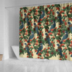 New Zealand Christmas Shower Curtain Romantic Tui Birds on Pohutukawa - Ivory - Aussie Hoodie