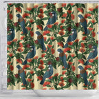 New Zealand Christmas Shower Curtain Romantic Tui Birds on Pohutukawa - Ivory - Aussie Hoodie