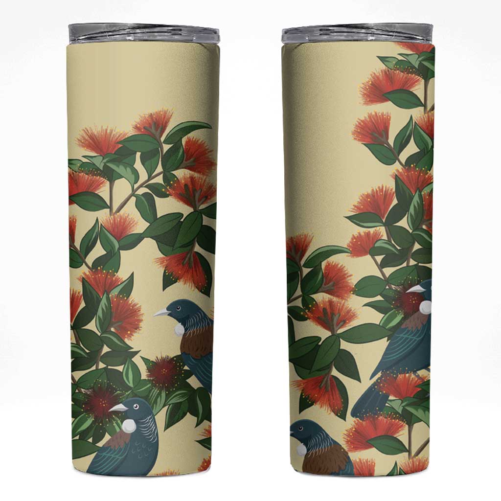 New Zealand Christmas Skinny Tumbler Romantic Tui Birds on Pohutukawa - Ivory - Aussie Hoodie