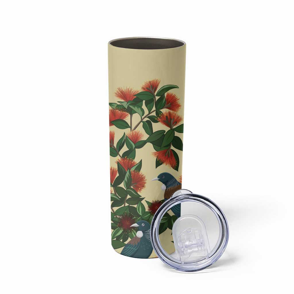 New Zealand Christmas Skinny Tumbler Romantic Tui Birds on Pohutukawa - Ivory - Aussie Hoodie