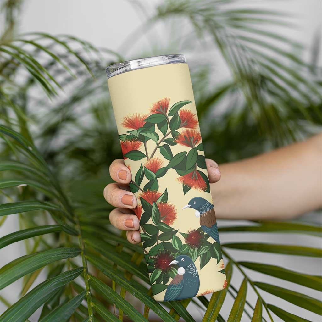 New Zealand Christmas Skinny Tumbler Romantic Tui Birds on Pohutukawa - Ivory - Aussie Hoodie