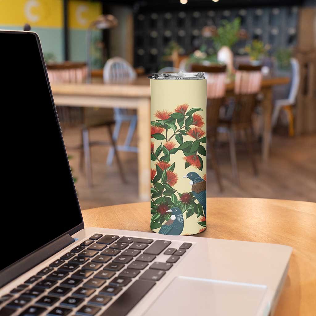 New Zealand Christmas Skinny Tumbler Romantic Tui Birds on Pohutukawa - Ivory - Aussie Hoodie