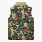New Zealand Christmas Sleeveless Puffer Jacket Romantic Tui Birds on Pohutukawa - Ivory - Aussie Hoodie
