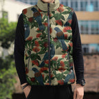 New Zealand Christmas Sleeveless Puffer Jacket Romantic Tui Birds on Pohutukawa - Ivory - Aussie Hoodie