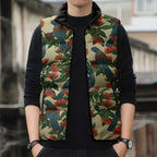 New Zealand Christmas Sleeveless Puffer Jacket Romantic Tui Birds on Pohutukawa - Ivory - Aussie Hoodie