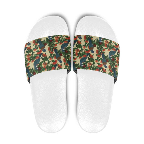 New Zealand Christmas Slide Sandals Romantic Tui Birds on Pohutukawa - Ivory - Aussie Hoodie