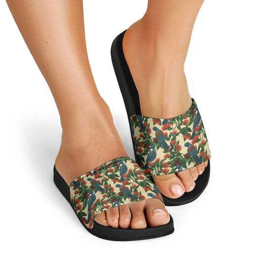 New Zealand Christmas Slide Sandals Romantic Tui Birds on Pohutukawa - Ivory - Aussie Hoodie