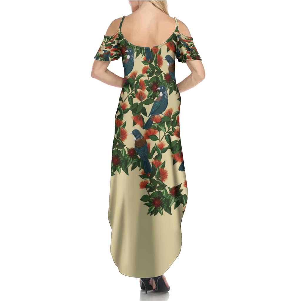 New Zealand Christmas Summer Maxi Dress Romantic Tui Birds on Pohutukawa - Ivory - Aussie Hoodie