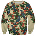 New Zealand Christmas Sweatshirt Romantic Tui Birds on Pohutukawa - Ivory - Aussie Hoodie